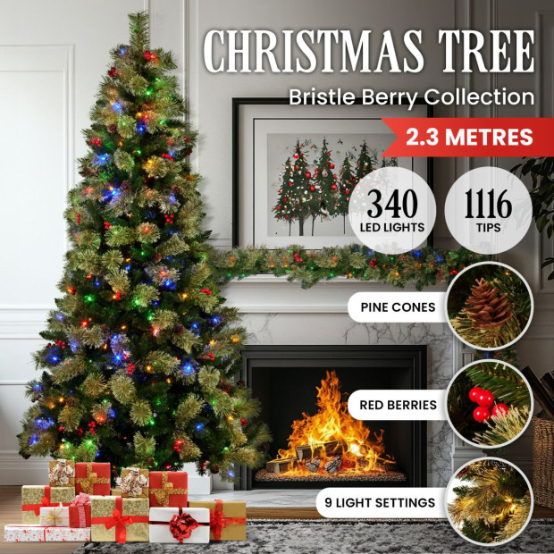 National Tree Company 2.3m Bristle Berry Multicolour Pre-Lit Christmas Tree
