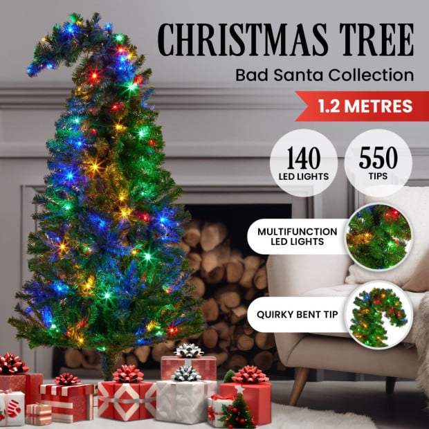 Bad Santa Curved Multicolour Pre-Lit Christmas Tree - 1.2m