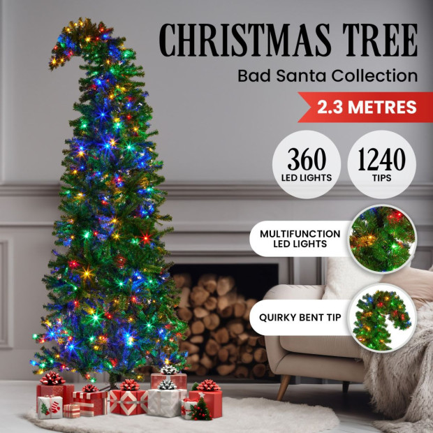 Bad Santa Curved Multicolour Pre-Lit Christmas Tree - 2.3m