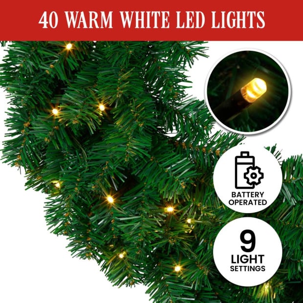 Chadwick Green Pre-Lit Christmas Wreath - 61cm Image 6