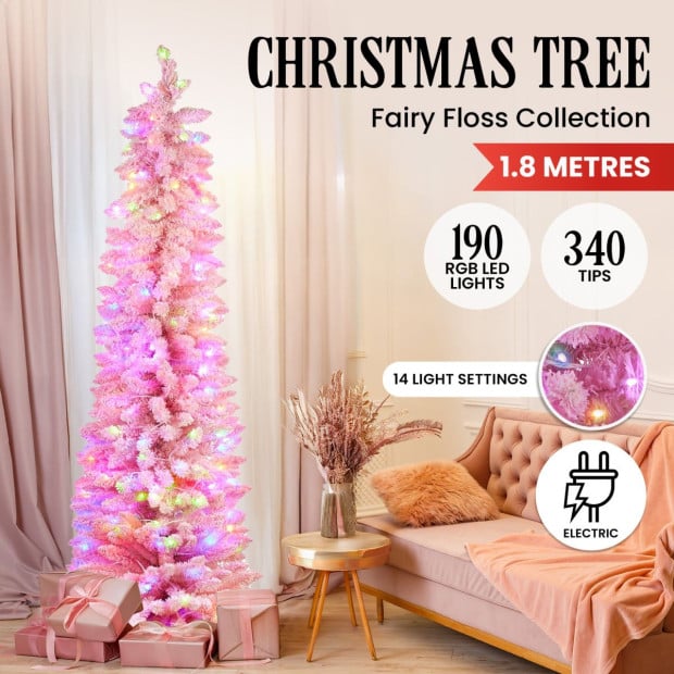 Candy Floss Pink Pre-Lit Multicolour Slim Christmas Tree - 1.8m