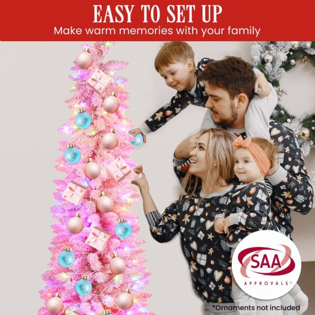 Candy Floss Pink Pre-Lit Multicolour Slim Christmas Tree - 1.8m Image 9