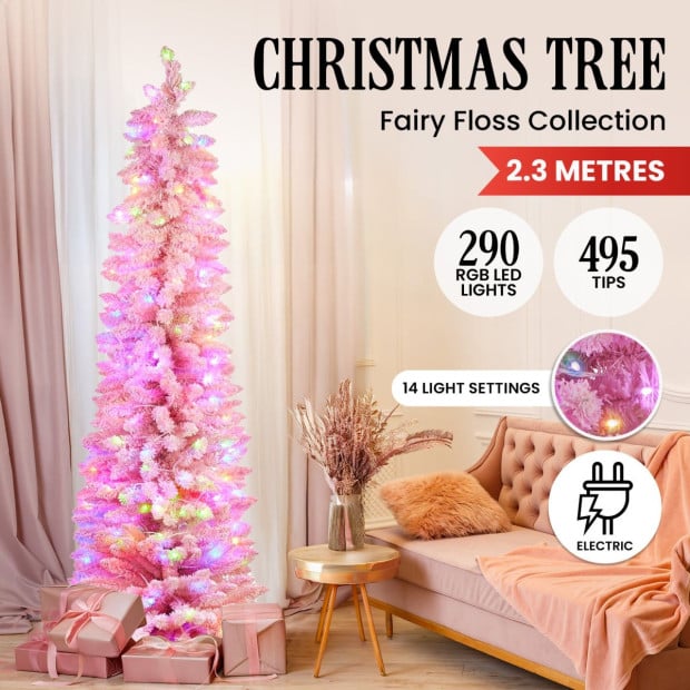 Candy Floss Pink Pre-Lit Multicolour Slim Christmas Tree - 1.8m