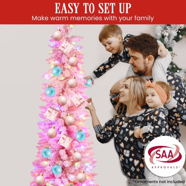 Candy Floss Pink Pre-Lit Multicolour Slim Christmas Tree - 1.8m Image 9