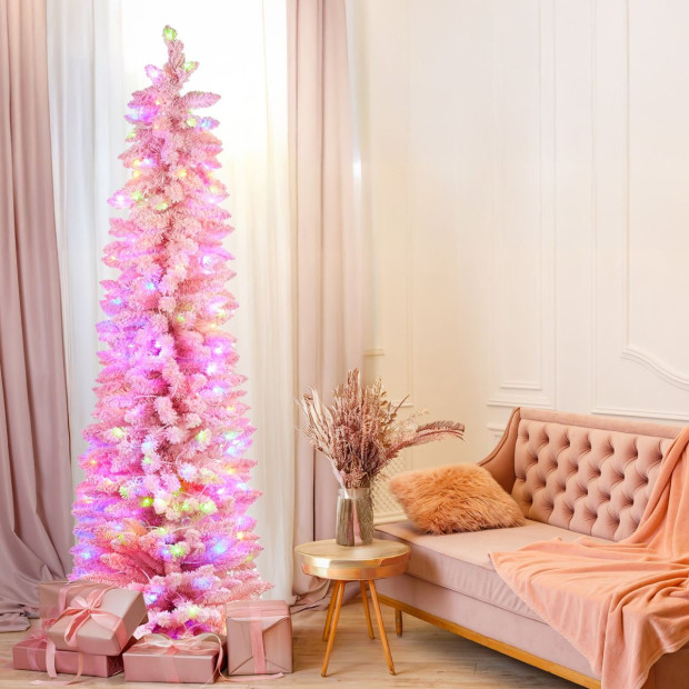 Candy Floss Pink Pre-Lit Multicolour Slim Christmas Tree - 1.8m Image 10