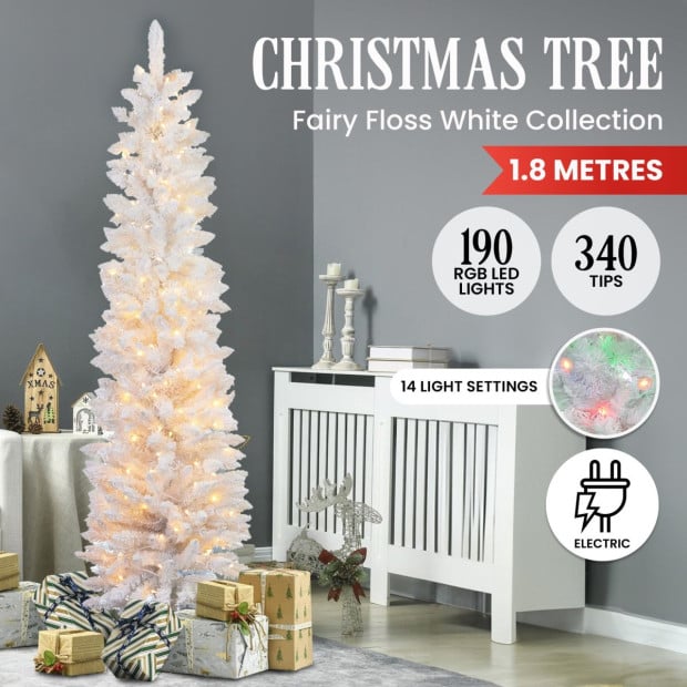 Candy Floss White Pre-Lit Multicolour Slim Christmas Tree - 1.8m