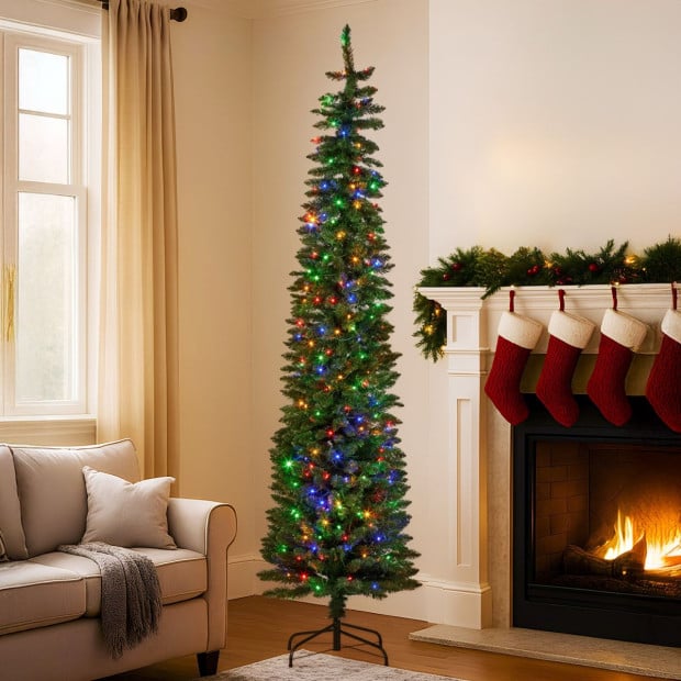 Christabelle 2.3m Christmas Tree Duncan Pine Pencil 7.5ft Pre Lit LED Lights Image 7