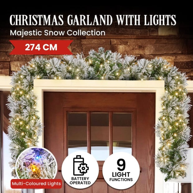 Majestic Snow Prelit Christmas Garland - 274cm