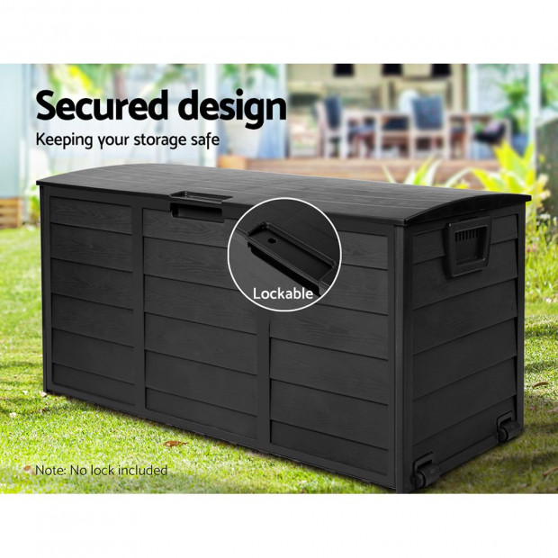 290L Outdoor Storage Box Lockable Weatherproof Garden Deck Shed BLACK