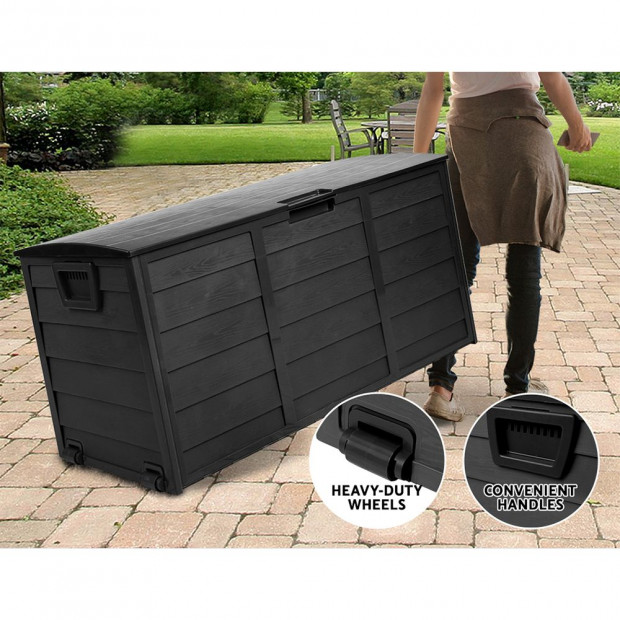 290L Outdoor Storage Box Lockable Weatherproof Garden Deck Shed BLACK