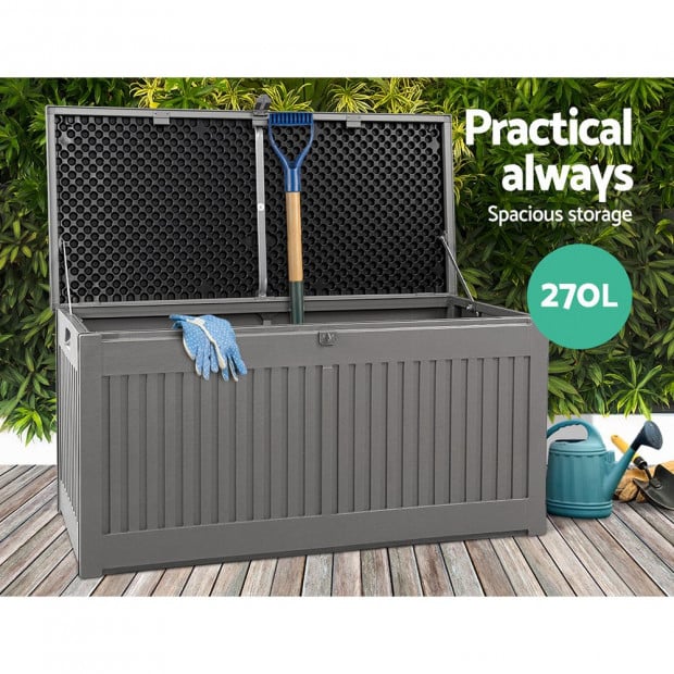 Outdoor Storage Box Container Garden Tool Chest Sheds 270L Dark Grey Image 3