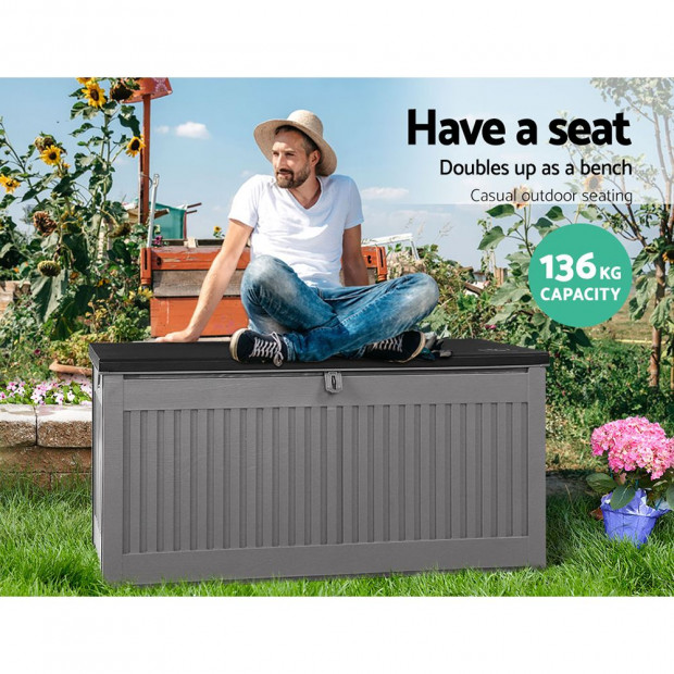 Outdoor Storage Box Container Garden Tool Chest Sheds 270L Dark Grey Image 5