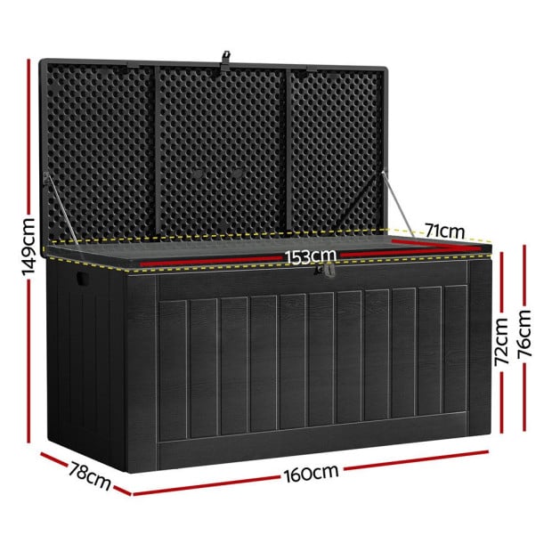 Outdoor Storage Box 830l Container Lockable Bench Tool Shed All Black Image 2