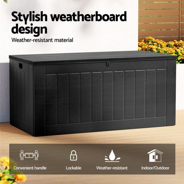 Outdoor Storage Box 830l Container Lockable Bench Tool Shed All Black Image 4