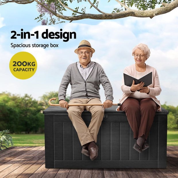 Outdoor Storage Box 830l Container Lockable Bench Tool Shed All Black Image 5