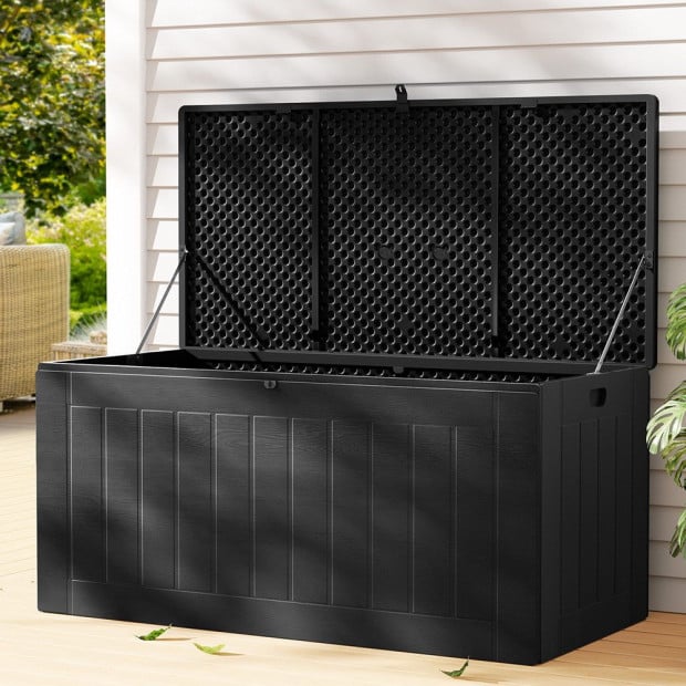Outdoor Storage Box 830l Container Lockable Bench Tool Shed All Black Image 7