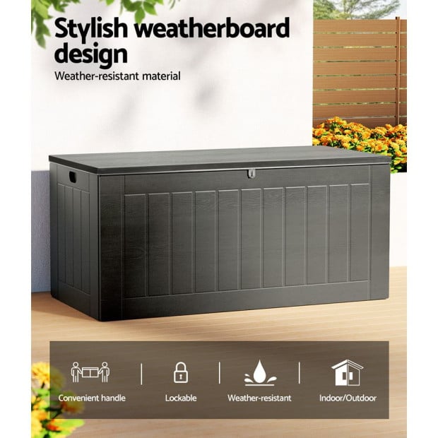 Outdoor Storage Box 830l Container Lockable Garden Bench Tool Shed Black Image 4