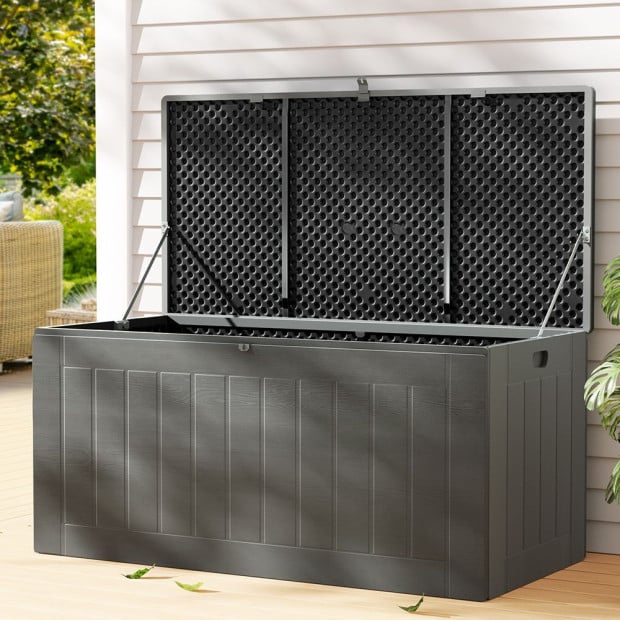Outdoor Storage Box 830l Container Lockable Garden Bench Tool Shed Black Image 7