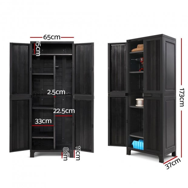 Outdoor Storage Cabinet Lockable Tall Garden Sheds Garage Black 173CM Image 2