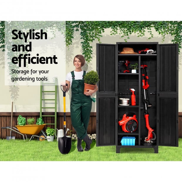 Outdoor Storage Cabinet Lockable Tall Garden Sheds Garage Black 173CM Image 5