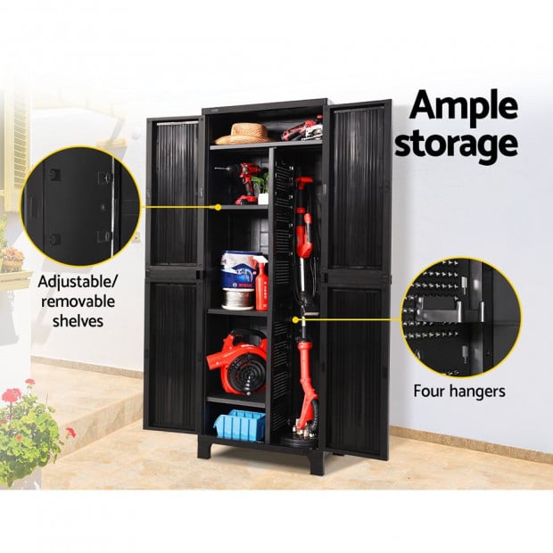 Outdoor Storage Cabinet Lockable Tall Garden Sheds Garage Black 173CM Image 6