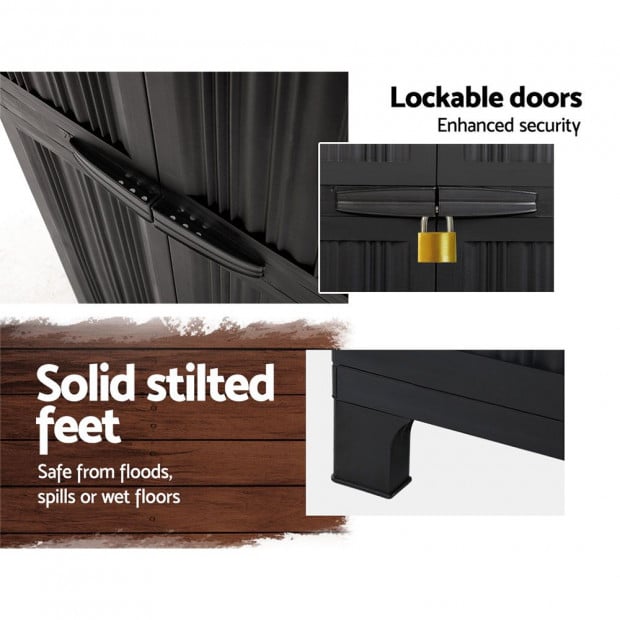 Outdoor Storage Cabinet Lockable Tall Garden Sheds Garage Black 173CM Image 8