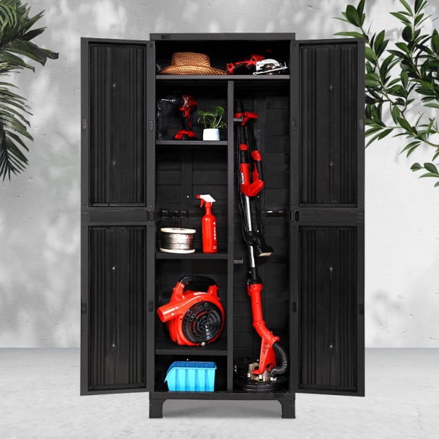 Outdoor Storage Cabinet Lockable Tall Garden Sheds Garage Black 173CM Image 7