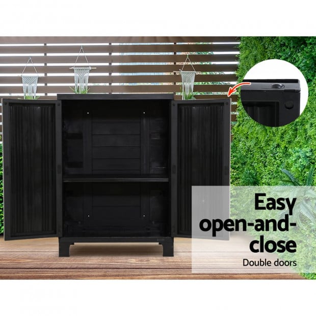 Outdoor Storage Cabinet Cupboard Lockable Garden Sheds Black Image 4
