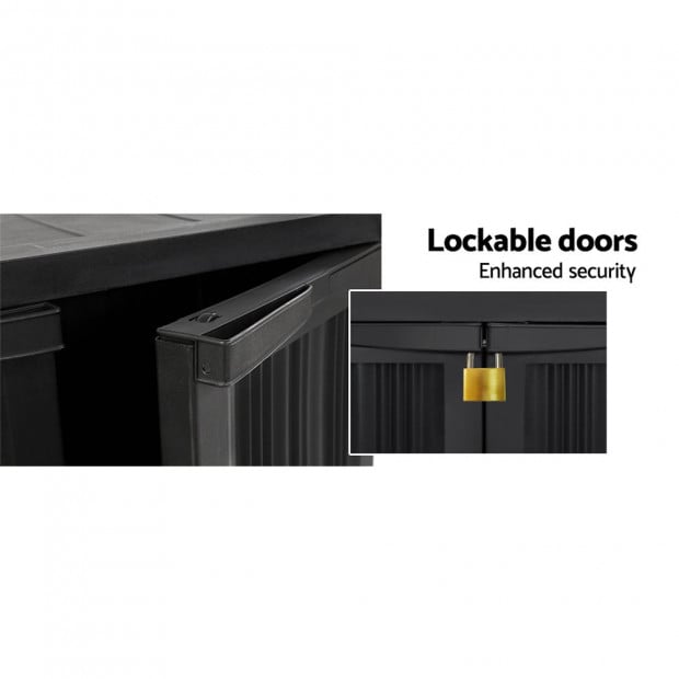 Outdoor Storage Cabinet Cupboard Lockable Garden Sheds Black Image 5