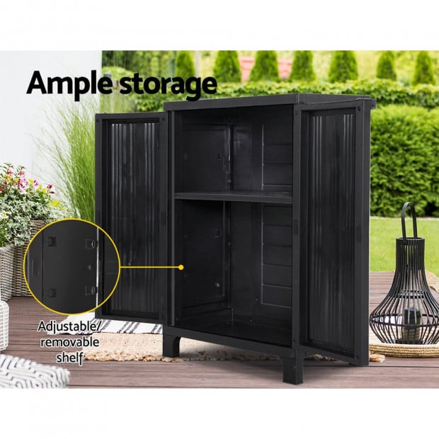 Outdoor Storage Cabinet Cupboard Lockable Garden Sheds Black Image 6