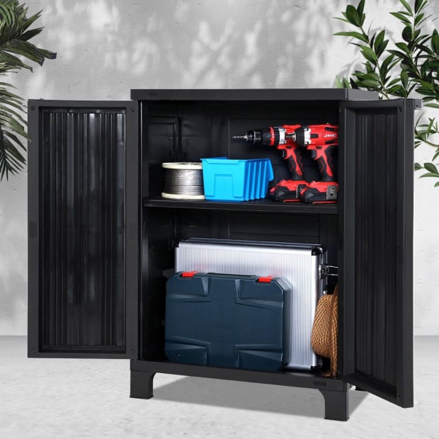 Outdoor Storage Cabinet Cupboard Lockable Garden Sheds Black Image 7