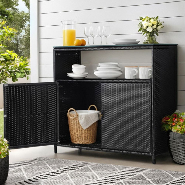 Outdoor Storage Cabinet Box Garage Wicker Shed Tools Shelf Chest Garden Image 8
