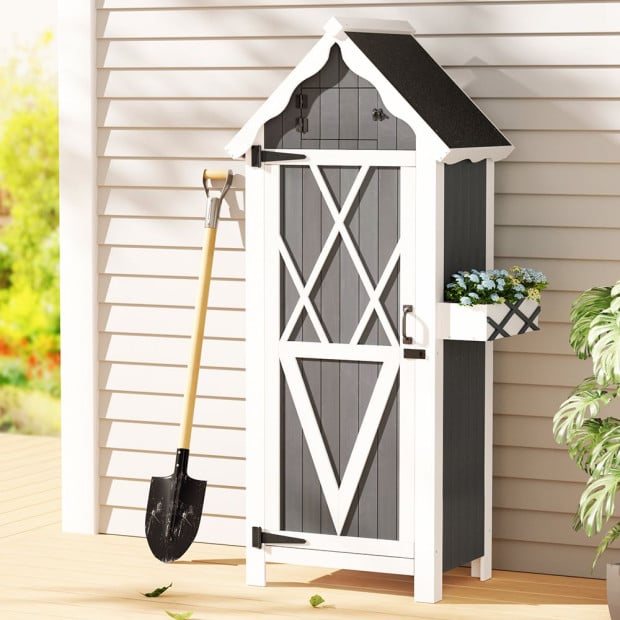 Outdoor Storage Cabinet Shed Box Wooden Shelf Chest Garden Furniture Image 5