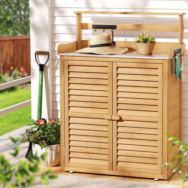 Outdoor Storage Cabinet Box Potting Bench Table Shelf Chest Garden Shed Image 5