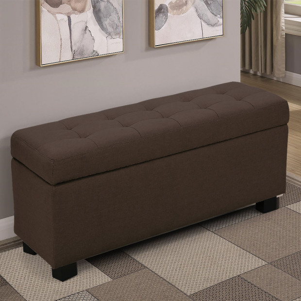 Large Ottoman Linen Fabric Storage Box Footstool Chest - Brown