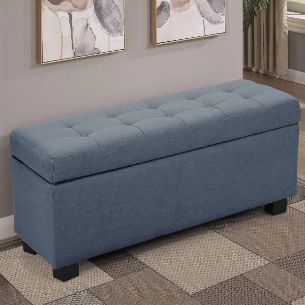 Large Ottoman Linen Fabric Storage Box Footstool Chest - Dark Grey