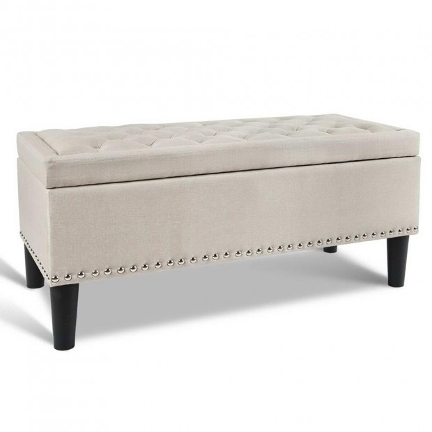 Linen Fabric Storage Ottoman - Taupe
