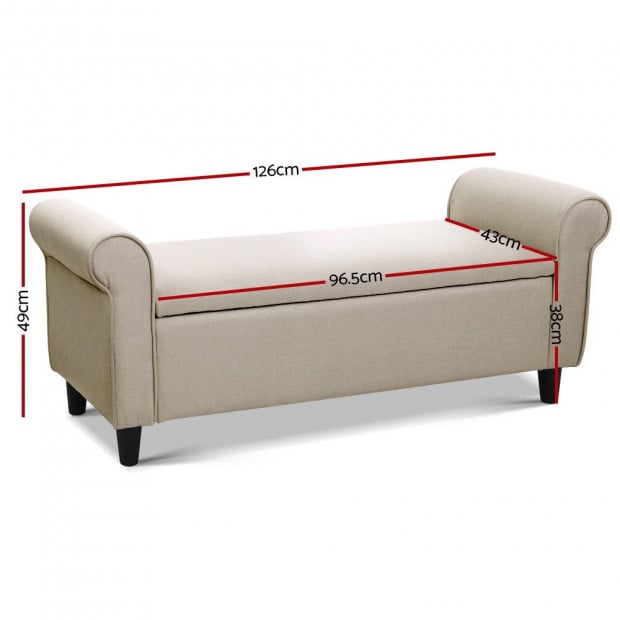 Storage Ottoman Blanket Box Linen Fabric Arm Foot Stool Couch Large Image 2