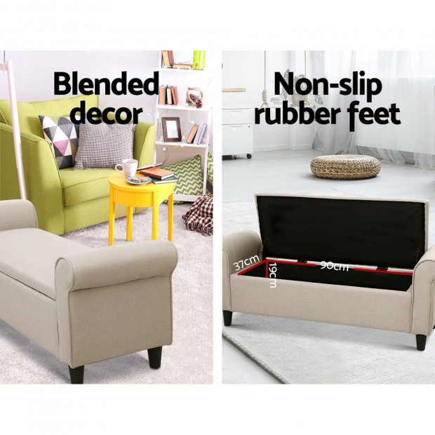 Storage Ottoman Blanket Box Linen Fabric Arm Foot Stool Couch Large Image 4