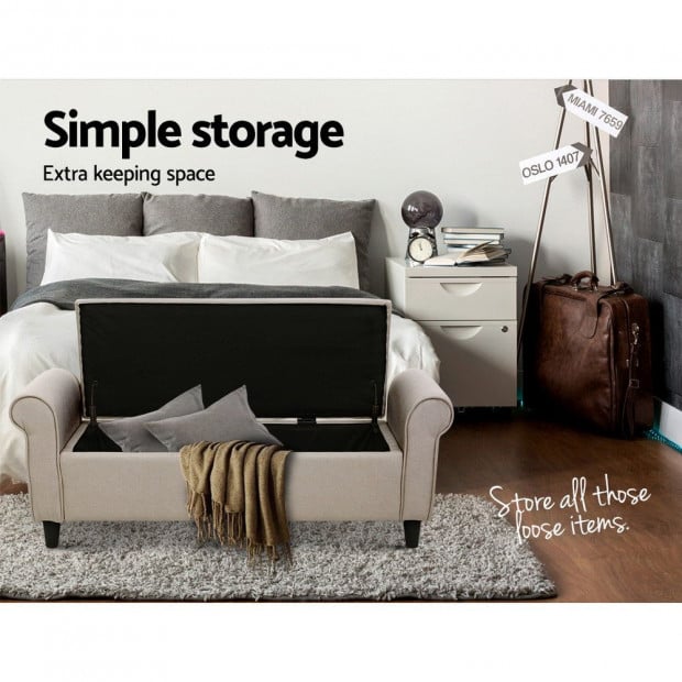 Storage Ottoman Blanket Box Linen Fabric Arm Foot Stool Couch Large Image 6