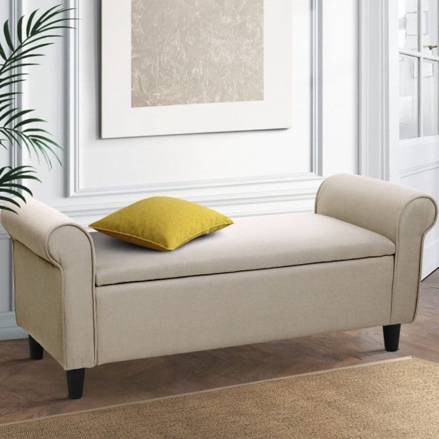 Storage Ottoman Blanket Box Linen Fabric Arm Foot Stool Couch Large Image 7