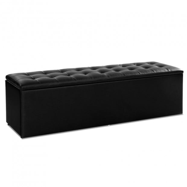 Storage Ottoman Blanket Box Black LARGE Leather Rest Chest Foot Stool