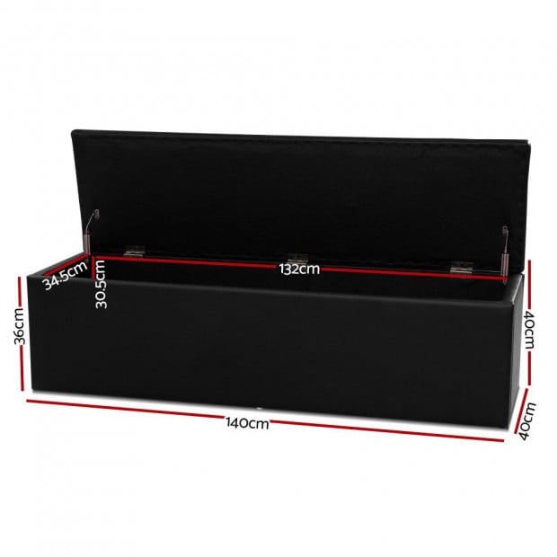 Storage Ottoman Blanket Box Black LARGE Leather Rest Chest Foot Stool Image 2