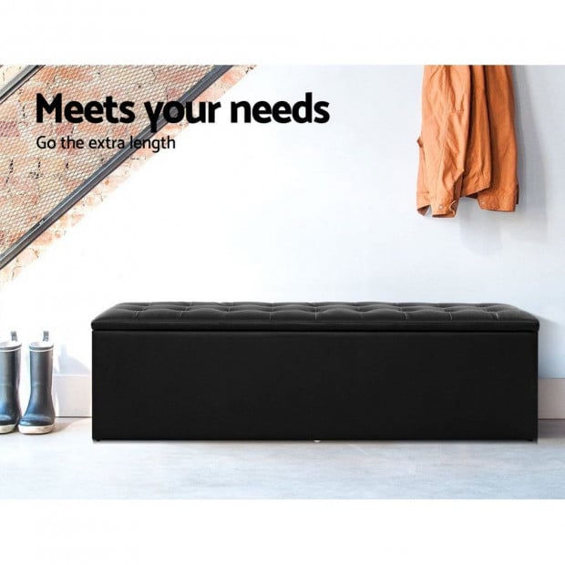 Storage Ottoman Blanket Box Black LARGE Leather Rest Chest Foot Stool Image 4