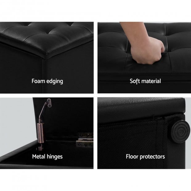 Storage Ottoman Blanket Box Black LARGE Leather Rest Chest Foot Stool Image 6