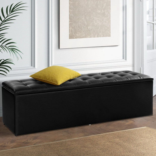 Storage Ottoman Blanket Box Black LARGE Leather Rest Chest Foot Stool Image 7