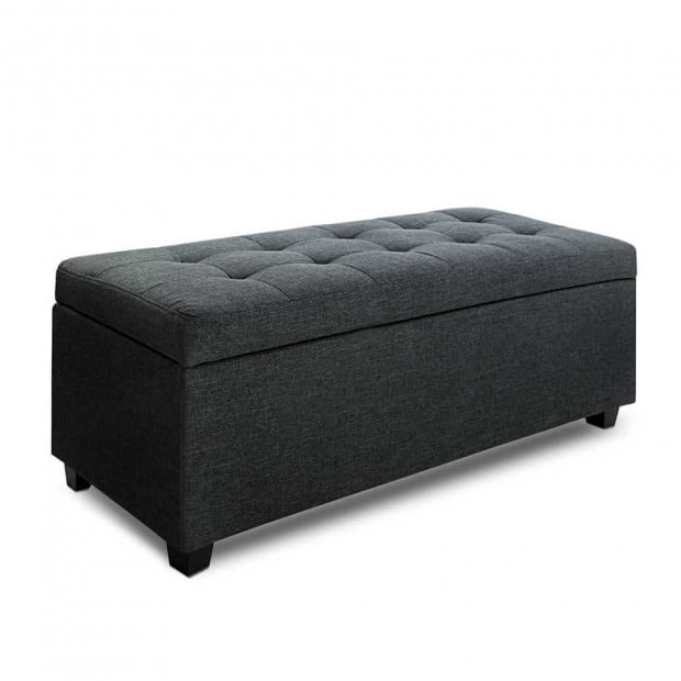 Large Linen Fabric Storage Ottoman - Black