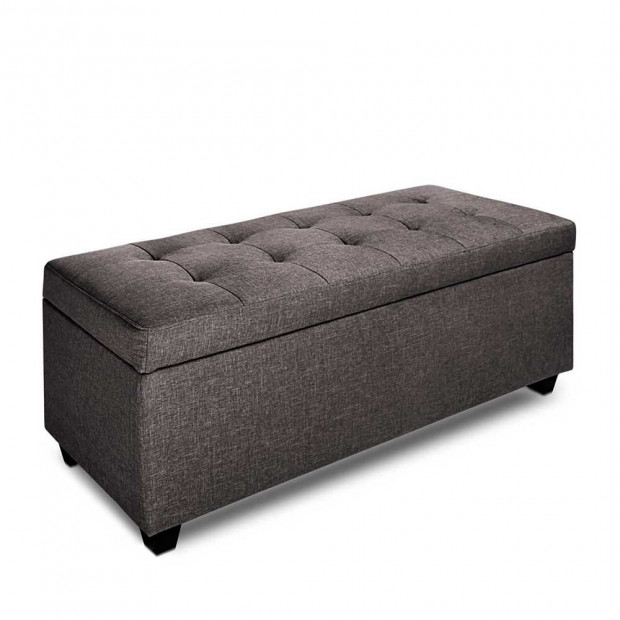Large Linen Fabric Storage Ottoman - Brown