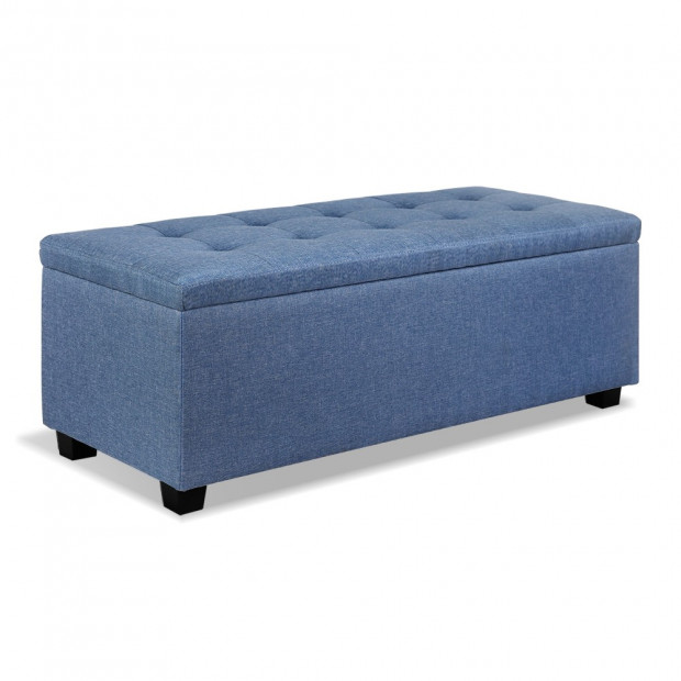 Premium Storage Ottoman Faux Linen - Blue