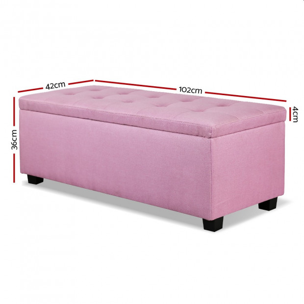 Premium Storage Ottoman Faux Linen - Pink Image 1